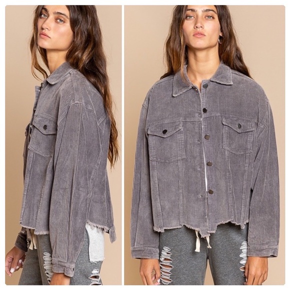 POL PLUS Basic Vintage Charcoal Corduroy Jacket - Picture 7 of 11